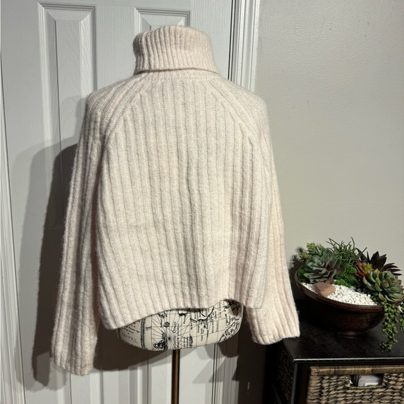 Purl knit Crop Wool Alpaca Mock Oversized pullover cable winter chunky cream - Picture 3 of 7